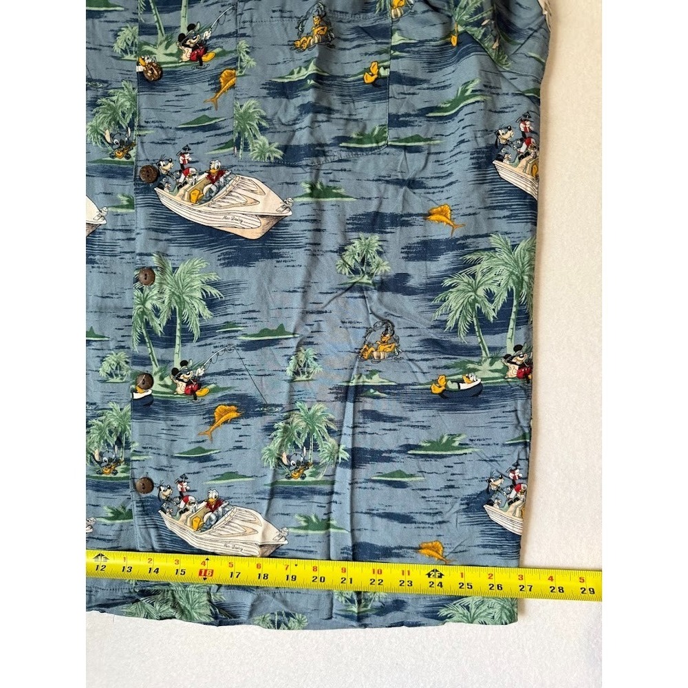 Walt Disney World Mickey Hawaiian Shirt XXL Blue Rayon Fishing Boat Aloha Casual - Picture 9 of 14